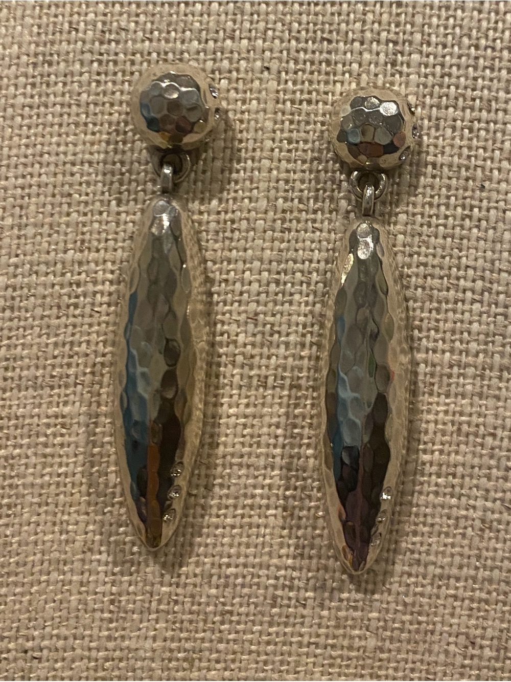 Brighton Sterling-Style Hammered Drop Earrings in Silver with Crystal stones